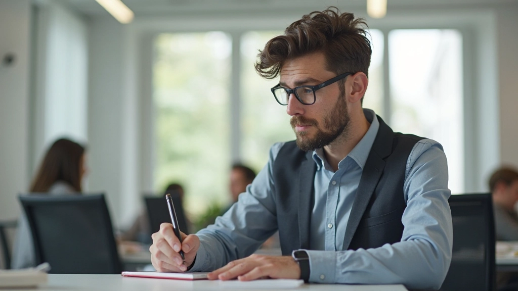 Schreibtisch mit Notizbuch und Prioritätenliste zur Aufgabenorganisation