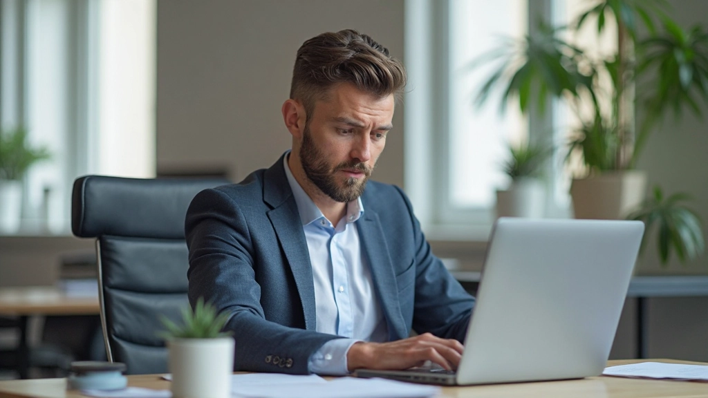 Person arbeitet am Laptop mit mehreren offenen Aufgaben und Notifications, zeigt Ablenkung und Überwältigung