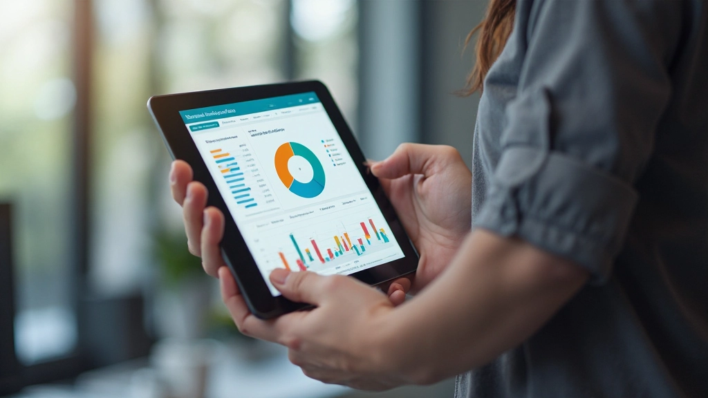 Digitales Dashboard mit Echtzeit-Zeitverfolgung und farbigen Kategoriebalken auf Tablet-Bildschirm