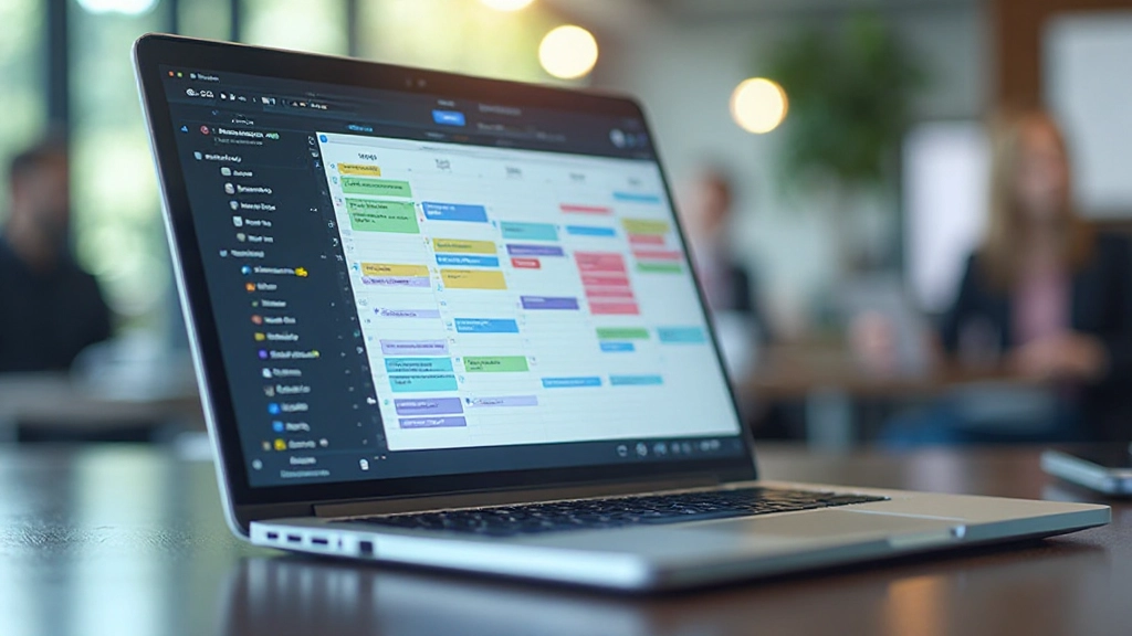 Digitaler Kalender auf Laptop-Bildschirm mit bunten Einträgen